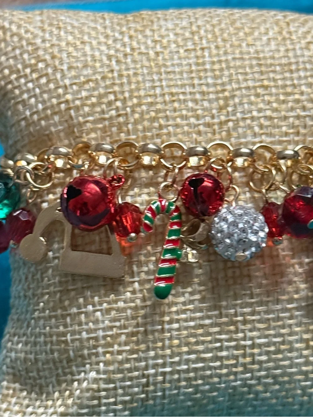 Gold-tone Holiday Charm Bracelet with Red & Green Accents